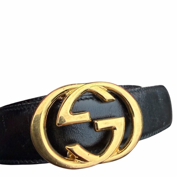 Authentic Gucci Black Leather GG Belt | Gold Double G Buckle | Size 80 / 32 - Picture 2 of 8